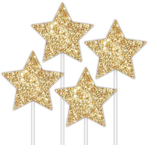 Gold Glitter Stars Cake Topper - Click Image to Close